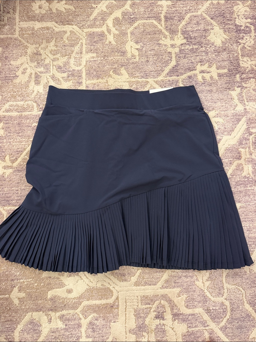 Chico's Navy Asymmetric Pleated Mini Skirt